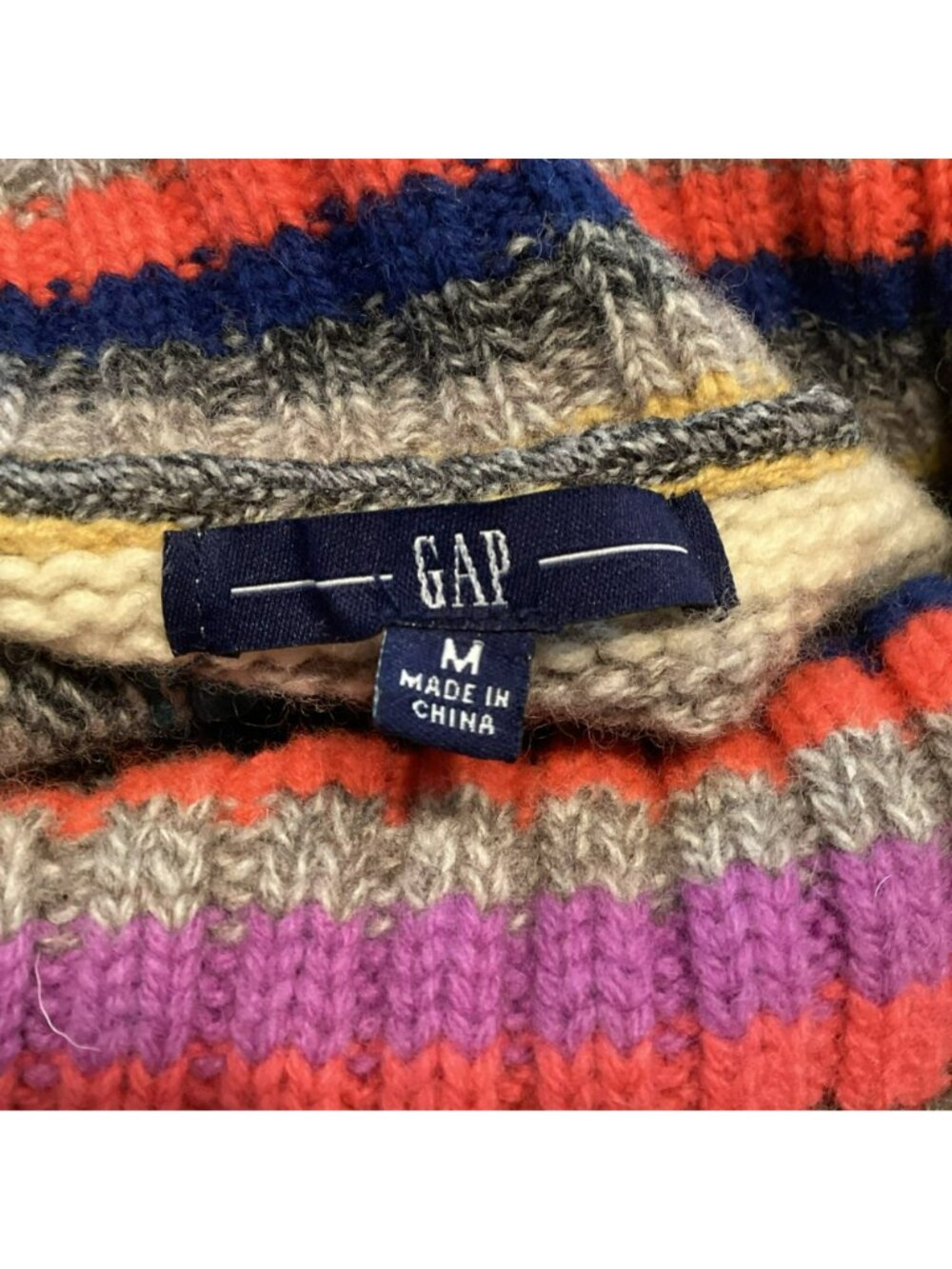 Vintage Gap Retro Y2K Sweater Medium Striped Knit Turtleneck Lambswool - Picture 8 of 11